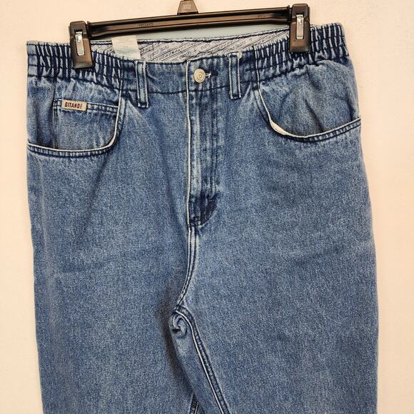 Vtg 80s Gitano Bare Back Mom Jeans Size 12 Short Blue Elastic Waist High Rise - Picture 3 of 11